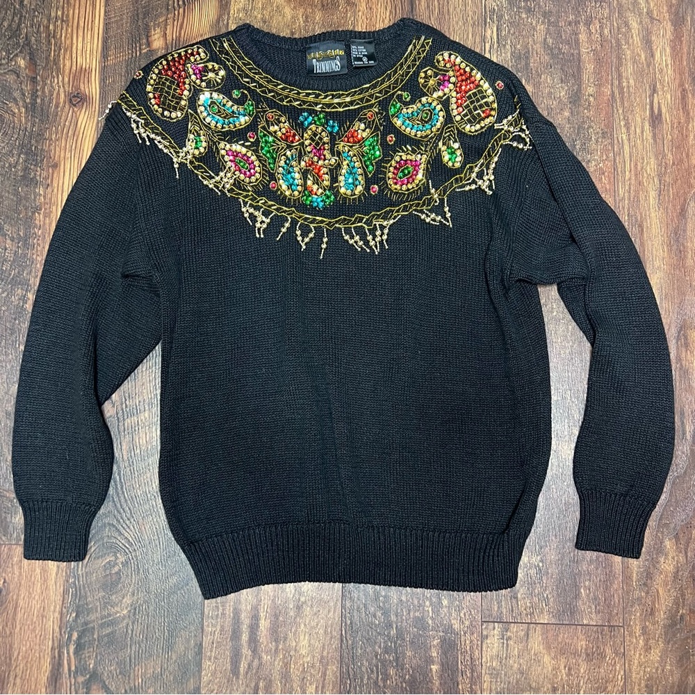 Vintage 80s 90s style bedazzled beaded sweater medium